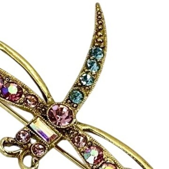 1928 Collection Gold-Tone Dragonfly Brooch With Pink & Blue Rhinestones - Picture 9 of 11
